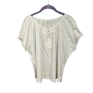 LOFT White Lightweight Beaded Crochet Detail Top